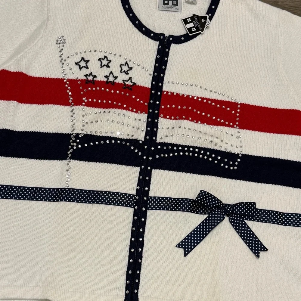 Storybook Knits Anerican Celebration Red White Blue Cardigan Sweater Size 3X NWT